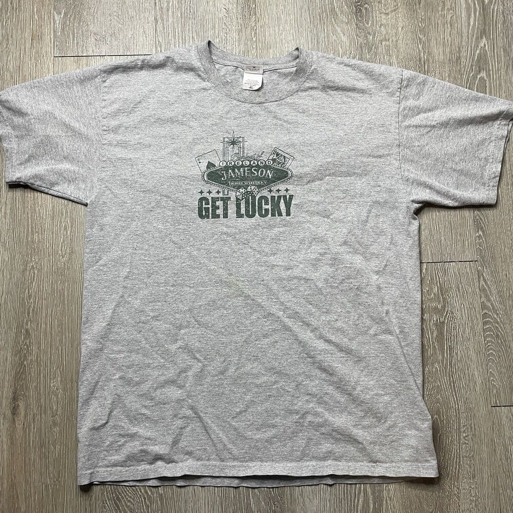 Vtg Jameson Irish Whiskey T Shirt Graphic Print Get Lucky Size XL